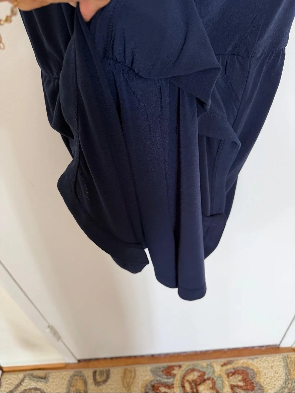 BCBGMaxAzria Navy Sleeveless Romper with Draped Front